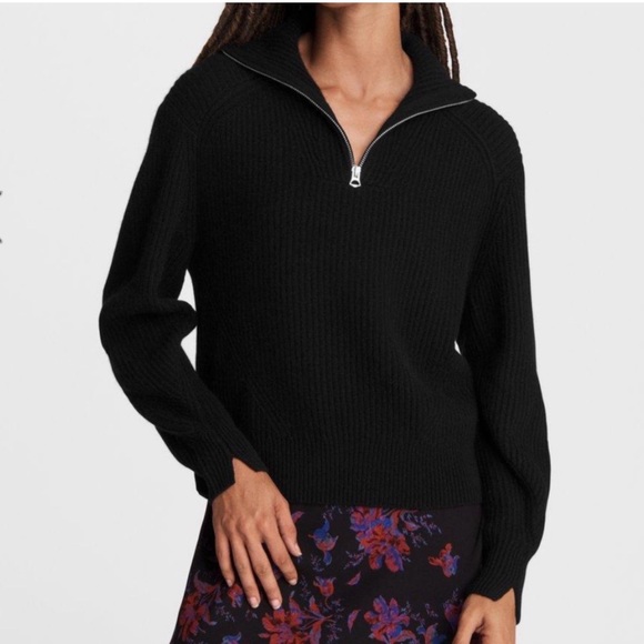 RAG & BONE Pierce 100% Cashmere Women’s S Ribbed 1/2 Zip Black Pullover Sweater - Picture 8 of 10